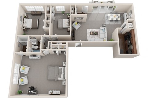 Floor plan for 3 beds, 2 baths, 1437 sqft